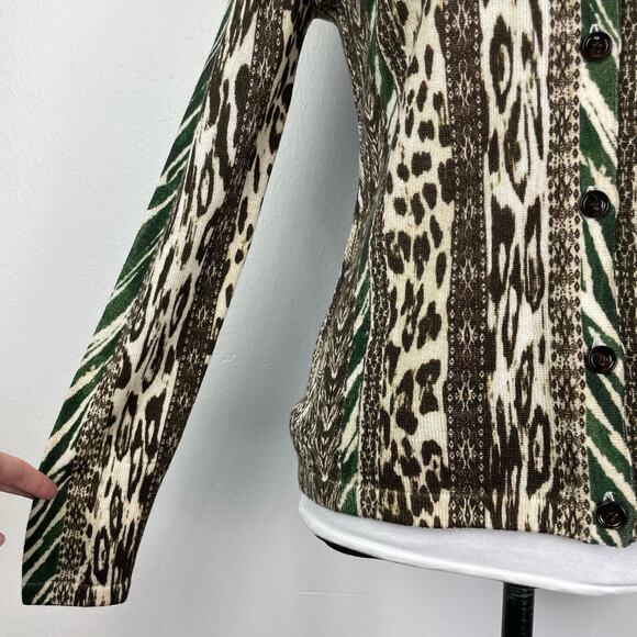 Worth NY | 100% Wool Mixed Animal Print Lightweight Button Cardigan Sweater - Picture 4 of 8